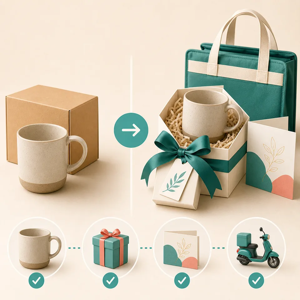 Ordinary product becoming a wrapped gift